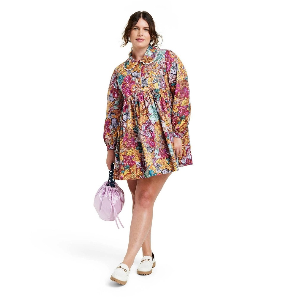 Kika Vargas x Target Mini Dress Babydoll Scalloped Collar Multicolor Floral XS